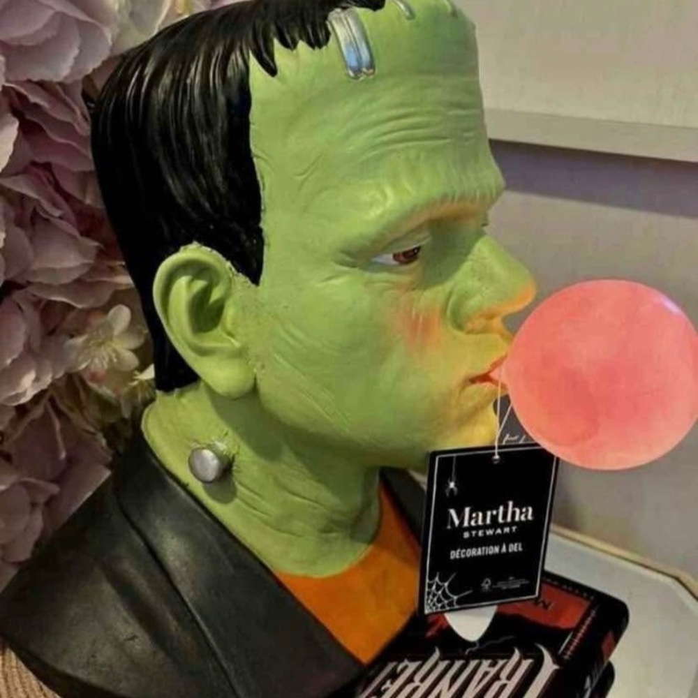 Martha Stewart Green Frankenstein Bust with Pink Bubblegum